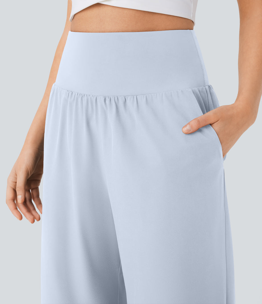 Breezeful™ High Waisted Tummy Control Split Hem Quick Dry Resort Pants with Pockets - Ballad Blue