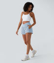Breezeful™ High Waisted Crossover Pocket 2-in-1 Quick Dry Yoga Shorts 4" - Ballad Blue