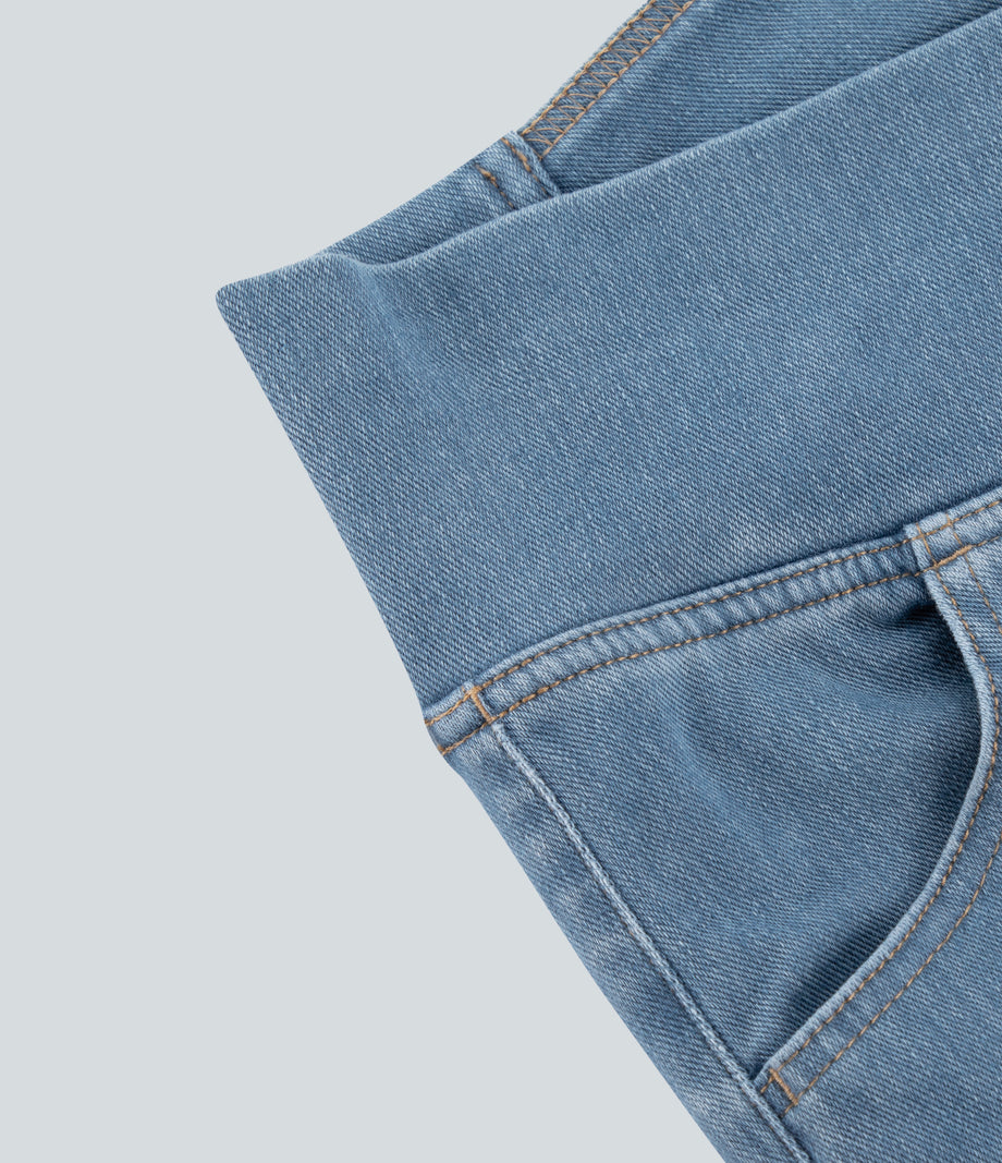 Halara Flex™ High Waisted Crossover Pocket Washed Casual Jeans - Washed Denim Sunny Blue