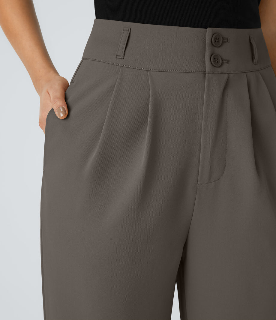 Halara Flex™ High Waisted Zipper Pocket Shirred Straight Leg Work Pants - Lead Grey
