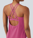 Halara UltraSculpt™ Round Neck Crisscross Back Running Tank Tops DD-F Cups - Pink Power