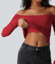 Ribbed Knit Off Shoulder Long Sleeve 2-in-1 Casual Top - Samba