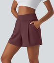 DayStretch High Waisted Work Baggy Shorts 4'' with Pockets - Red Mahogany