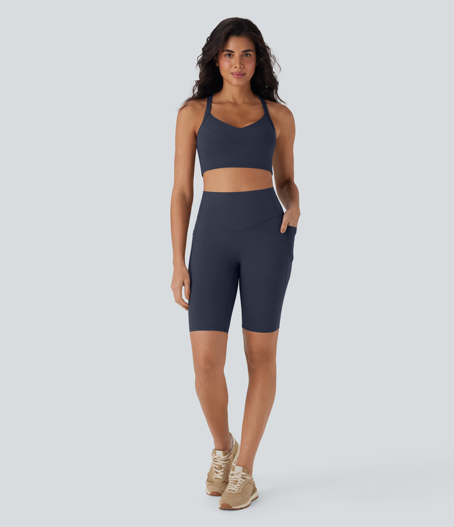 Halara UltraSculpt™ High Waisted Tummy Control Pocket Shaping Training Biker Shorts 9'' - Mood Indigo