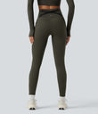 Halara Ultrasculpt™ Heat High Waisted Tummy Control Crossover Back Fleece Running Leggings with Pockets - Forest Night