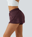 Mid Rise Drawstring Contrast Mesh 2-in-1 Flowy Running Shorts 3'' - Winetasting