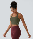 SoftlyZero™ Plush Cut Out Cropped Yoga Tank Top - Grass Grey Green