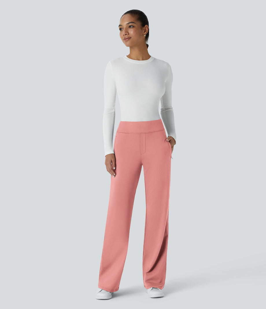 Halara Flex™ DayStretch Mid Rise Side Zipper Pocket Work Flare Pants - Candy Pink