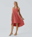 Breezeful™ Backless Racerback Side Pocket High Low Flowy Midi Quick Dry Casual Dress - Kapok Red