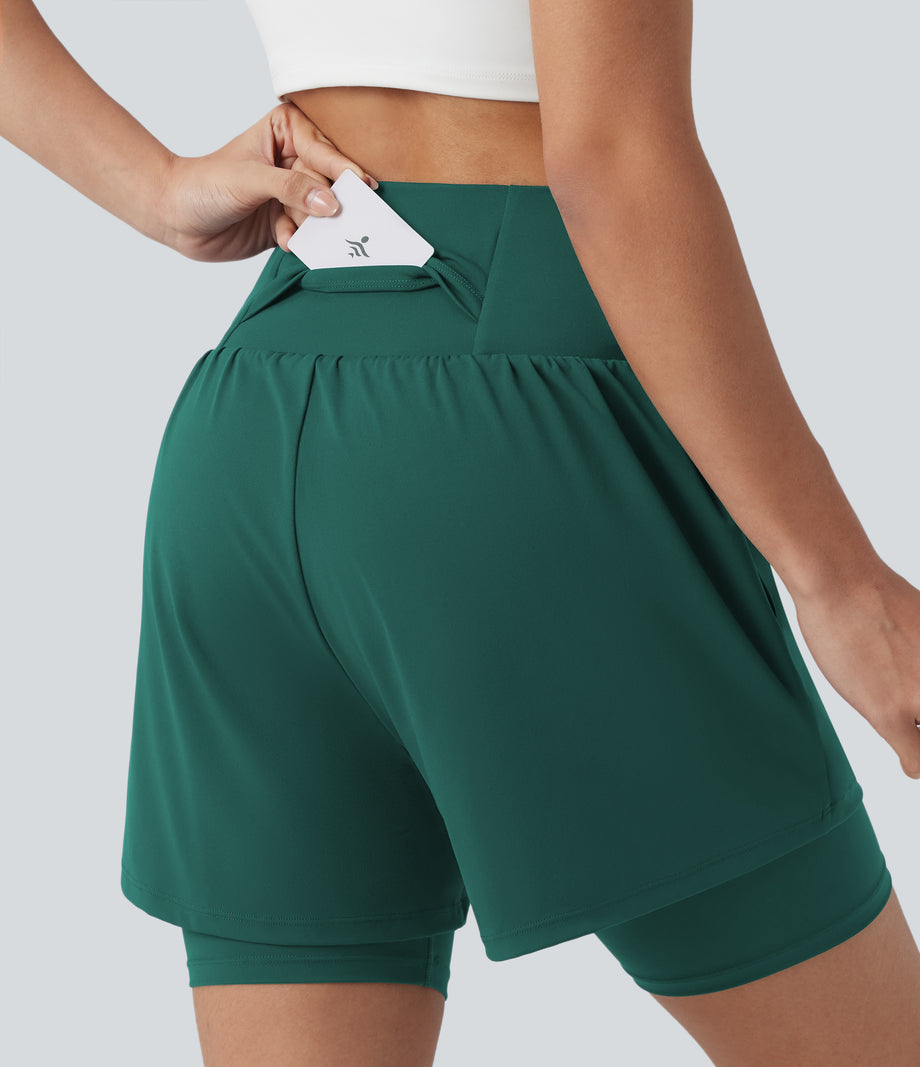 SoftlyZero™ Airy Super High Waisted 2-in-1 Cool Touch Yoga Shorts 7'' with Pockets - Forest Biome