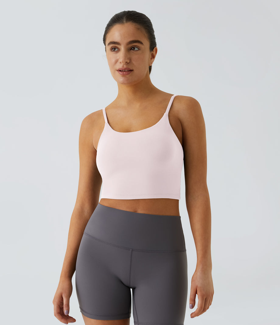 Basic Padded Workout Cropped Low Support Tank Top A-D Cups - Primrose Pink