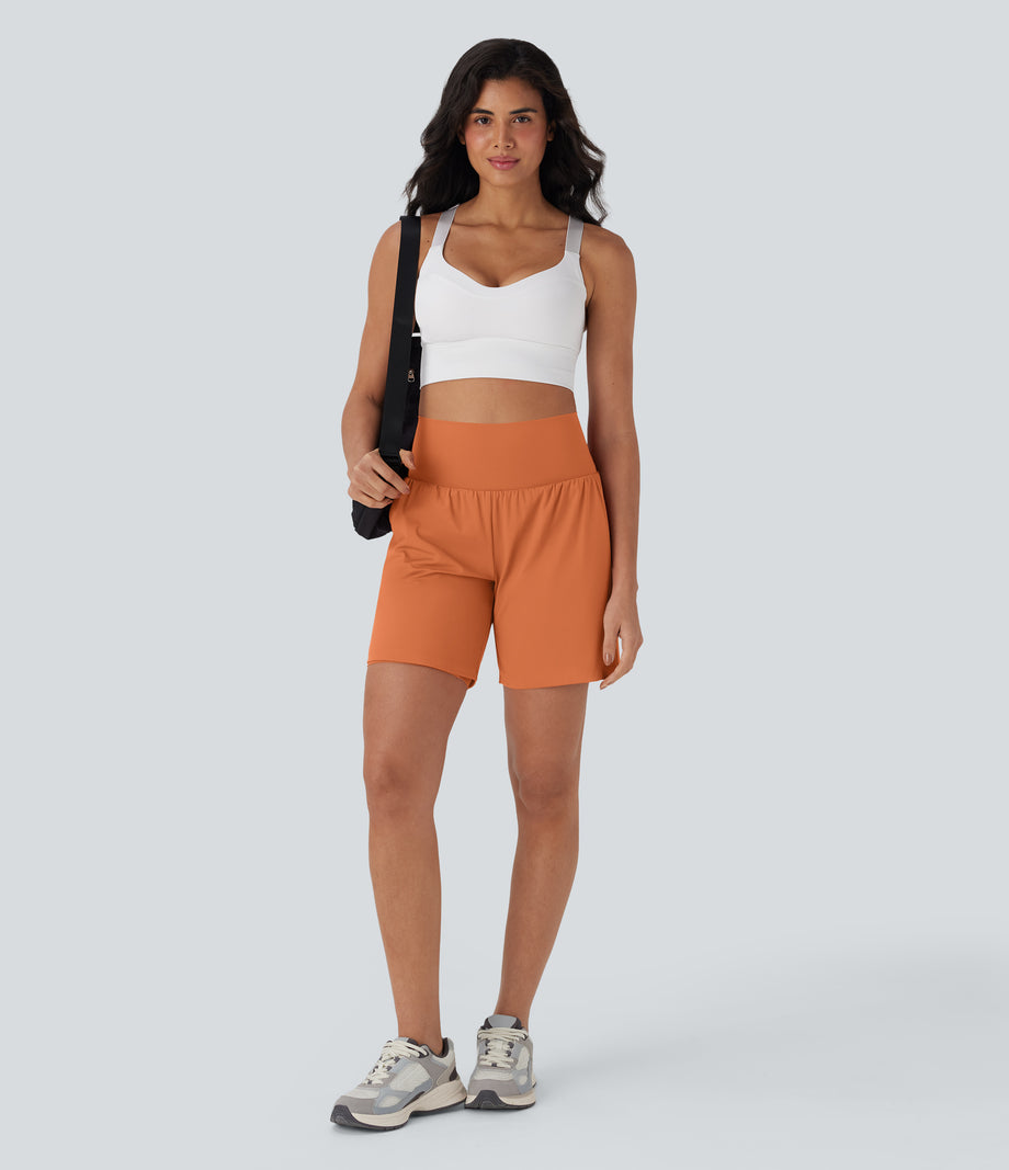 SoftlyZero™ Airy Super High Waisted 2-in-1 Cool Touch Yoga Shorts 7" with Pockets - Dusty Orange