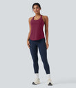 Halara UltraSculpt™ Round Neck Crisscross Back Running Tank Tops DD-F Cups - Red Plum