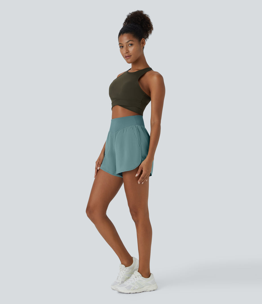 Breezeful™ High Waisted Pocket Quick Dry Casual Shorts 4" - Stone Blue