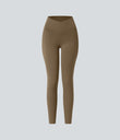 SoftlyZero™ Crossover Pocket Plain Leggings-UPF50+ - Chestnut Brown