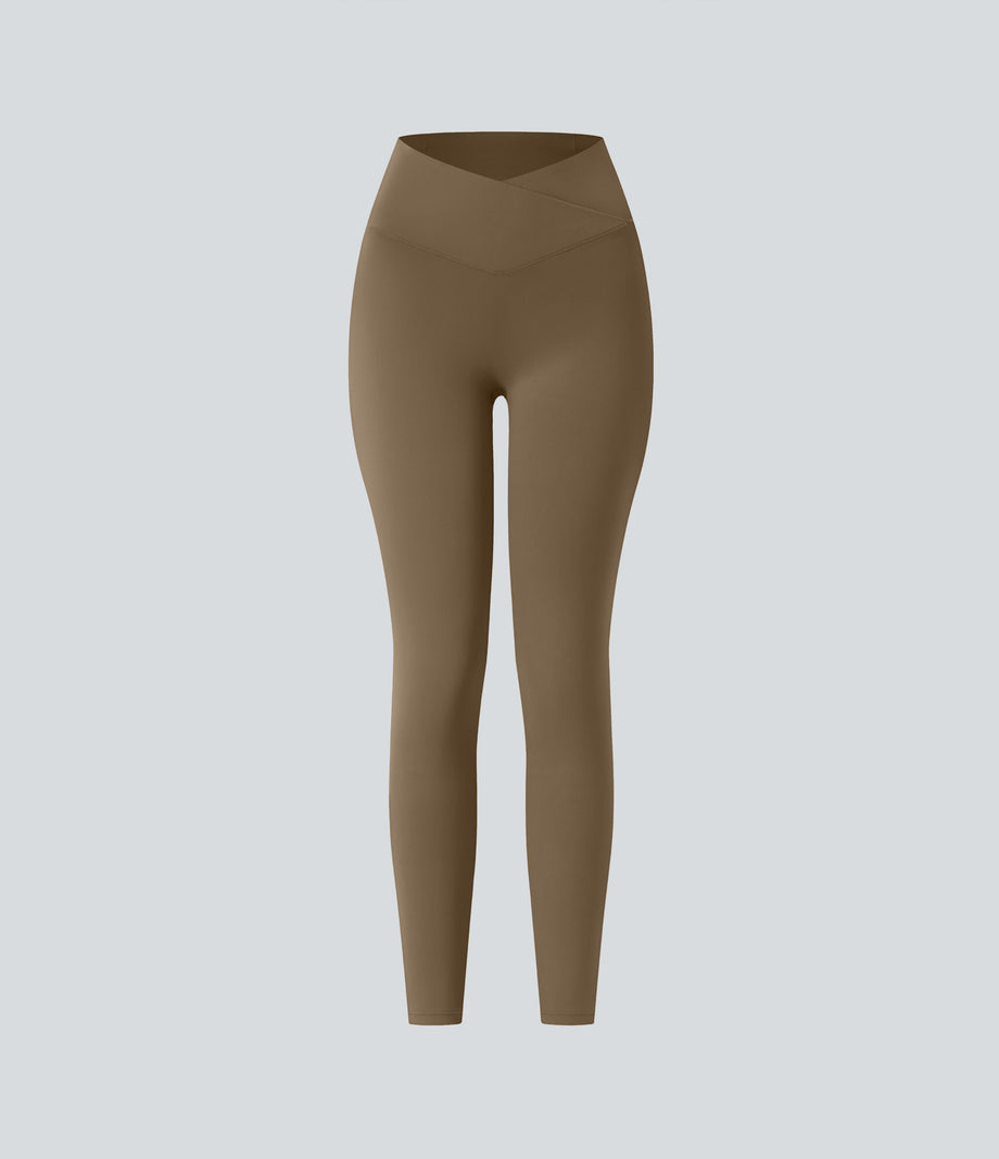 SoftlyZero™ Crossover Pocket Plain Leggings-UPF50+ - Chestnut Brown