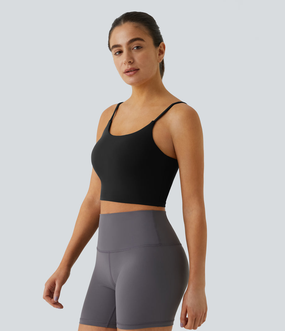 Basic Padded Workout Cropped Low Support Tank Top A-D Cups - Black