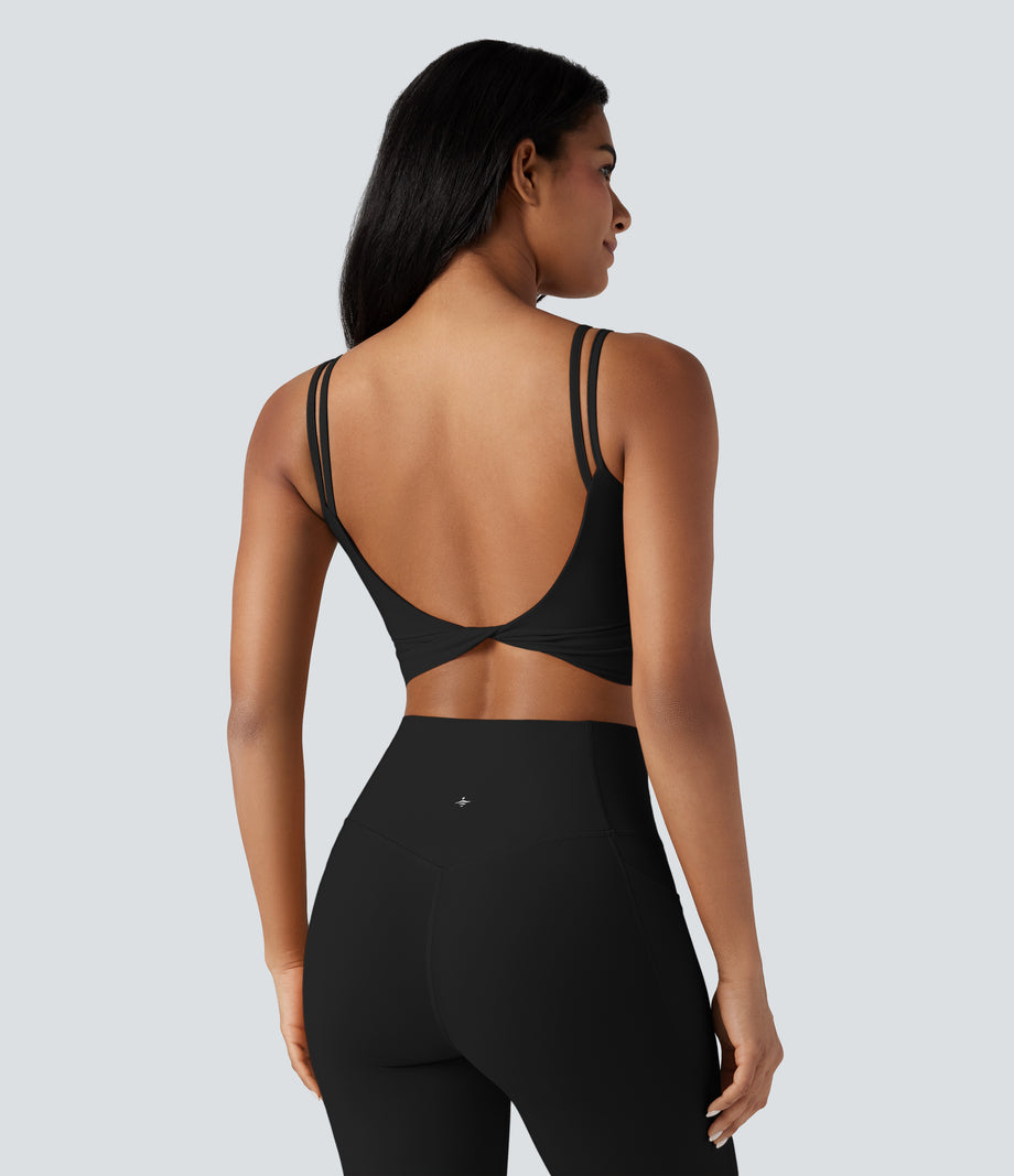 Halara UltraSculpt™ Double Straps Twisted Backless Cropped Yoga Tank Top - Black