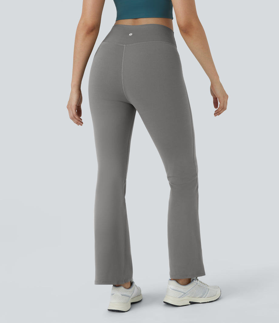 DayStretch High Waisted Crossover Flare Yoga Leggings - Silent Storm
