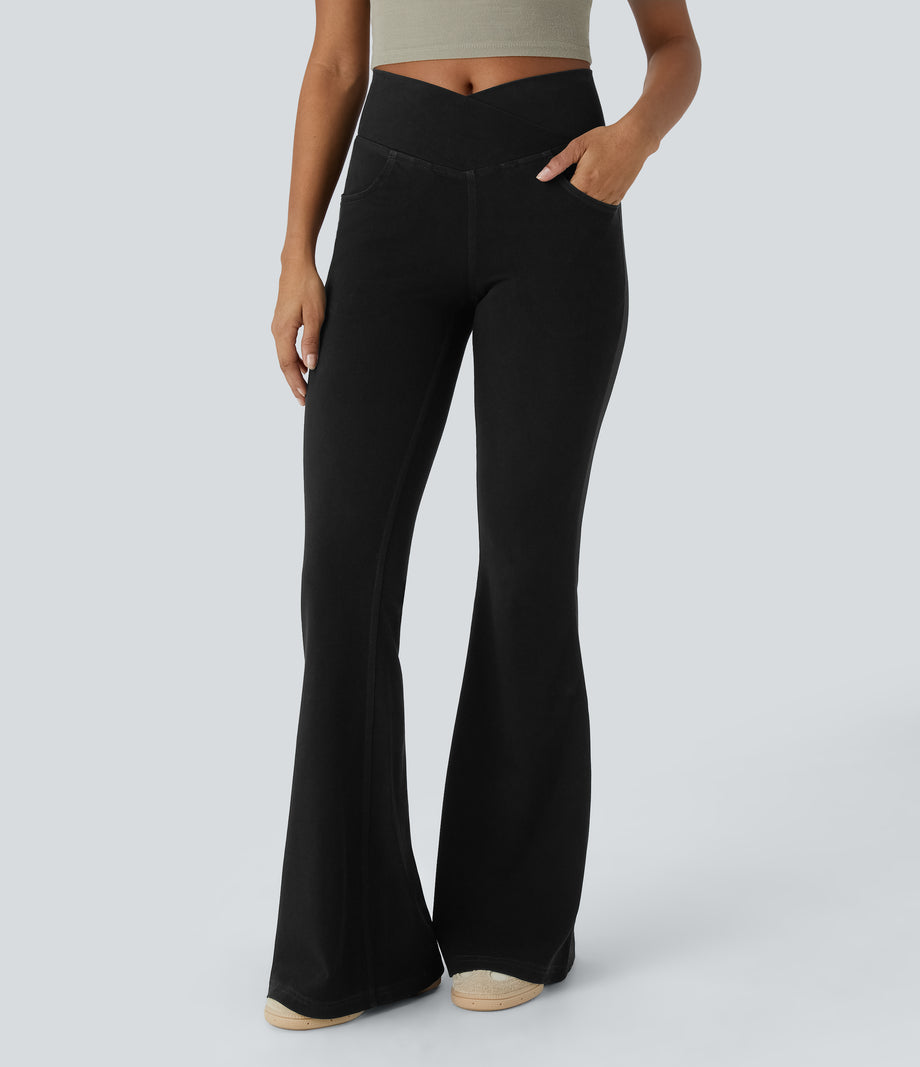 Halara Flex™ High Waisted Crossover Pocket Cool Touch Washed Casual Jeans - Graphite Black Denim