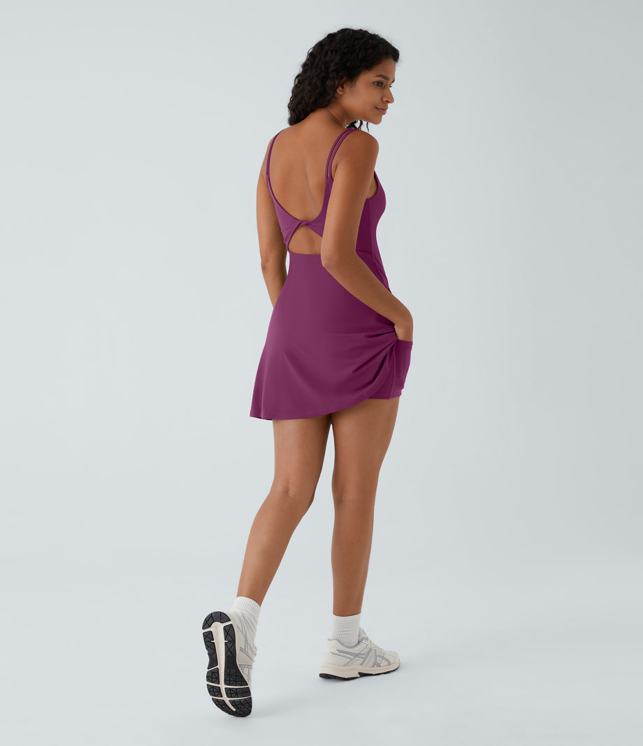 SoftlyZero™ Plush Double Straps 2-Piece Pocket Slip Dance Active Dress A-D Cups - Ume Purple