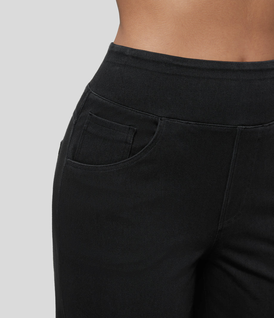 Halara Flex™ High Waisted Pockets Wide Leg Loose Work Jeans - Black Denim