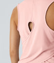 Cut Out Crossover Hem Solid Yoga Tank Top - Icy Pink