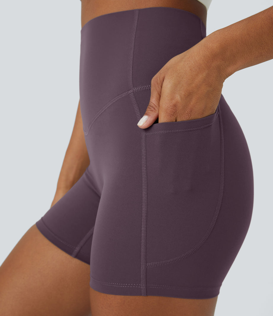 Halara UltraSculpt™ High Waisted Tummy Control Side Pocket Shaping Training Biker Shorts 5'' - Night's Purple