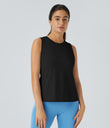 Cut Out Crossover Hem Solid Yoga Tank Top - Black