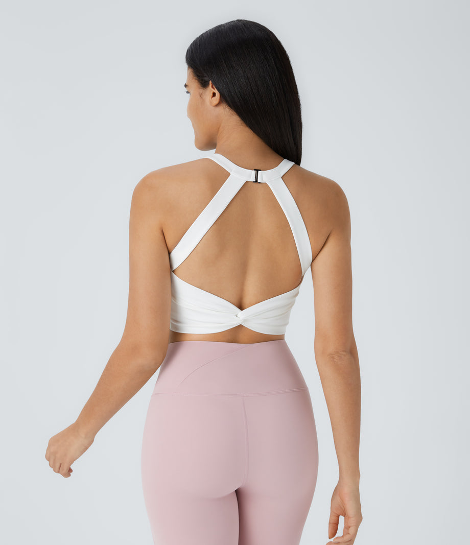 SoftlyZero™ Plush Cut Out Cropped Yoga Tank Top - White