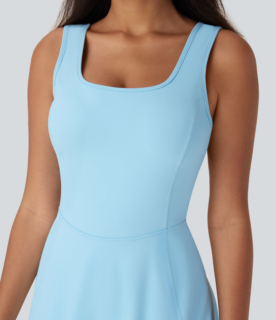 SoftlyZero™ Airy U Neck 2-in-1 Pocket Mini Cool Touch Dance Active Dress-Easy Peezy - Spun Sugar
