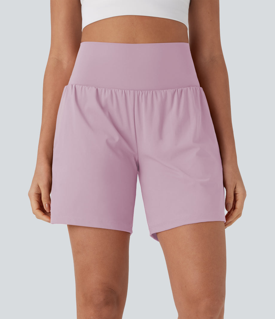 SoftlyZero™ Airy Super High Waisted 2-in-1 Cool Touch Yoga Shorts 7" with Pockets - Pink Purple