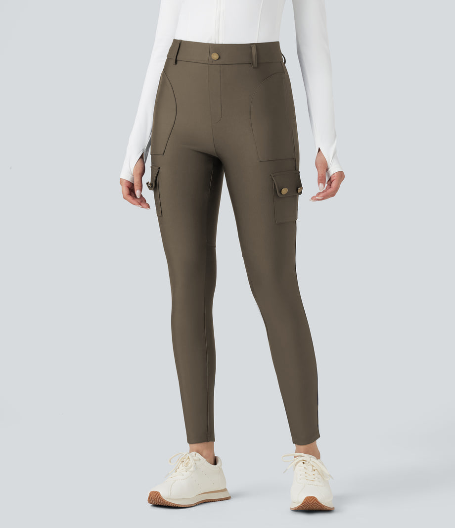 High Waisted Sheen 7/8 Leggings with Pockets - Hay Brown