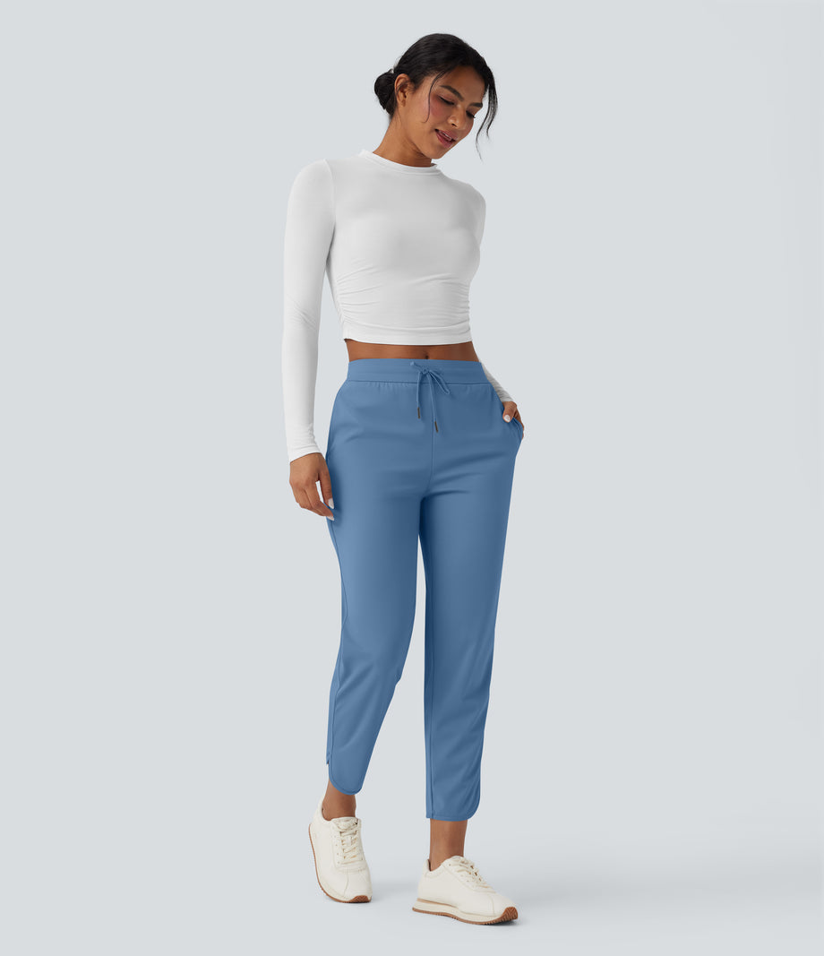 Mid Rise Drawstring Curved Hem Quick Dry Golf Tapered Pants with Pockets-UPF40+ - Cyaneus