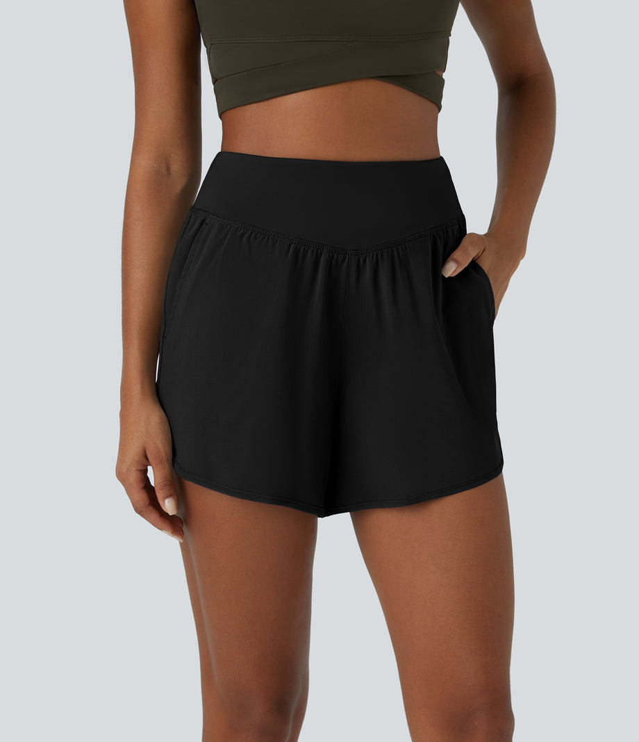 Breezeful™ High Waisted Pocket Quick Dry Casual Shorts 4" - Black