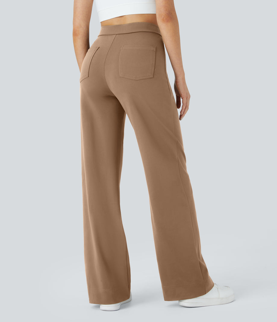 DayStretch High Waisted Pockets Straight Leg Casual Pants - Burro