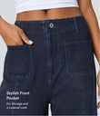 Halara Flex™ High Waisted Pockets Washed Casual Wide Leg Jeans - Deep Blue Water Denim