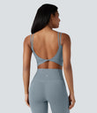 Halara UltraSculpt™ Double Straps Twisted Backless Cropped Yoga Tank Top - Blue Flower Gray