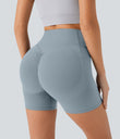 Halara UltraSculpt™ High Waisted Scrunch Butt Lifting Tummy Control Pocket Shaping Workout Biker Shorts 5'' - Blue Flower Gray