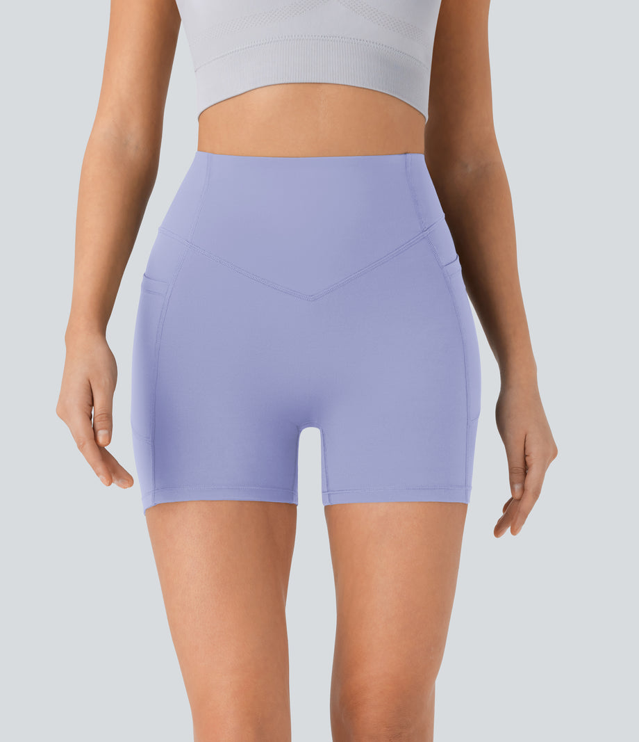 Halara UltraSculpt™ High Waisted Scrunch Butt Lifting Tummy Control Pocket Shaping Workout Biker Shorts 5'' - Baby Lavender