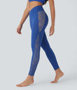 SoftlyZero™ High Waisted Crossover Contrast Lace Pocket Yoga Leggings-UPF50+ - Beaucoup Blue