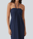 Halter Tie Back Maxi Dress with Pockets - Naval Academy