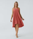 Breezeful™ Backless Racerback Side Pocket High Low Flowy Midi Quick Dry Casual Dress - Kapok Red