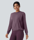 Round Neck Long Sleeve Ruched Yoga Sports Top-UPF50+ - Vintage Violet