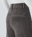 Halara Flex™ High Waisted Pockets Washed Casual Wide Leg Jeans - Grey Black Denim