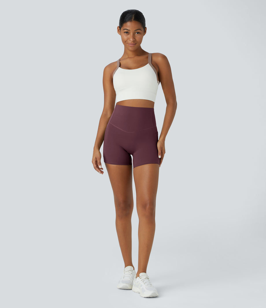 Halara UltraSculpt™ High Waisted Tummy Control Side Pocket Shaping Training Biker Shorts 5'' - Evening Red