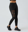 DayStretch High Waisted Crossover Contrast Mesh Decorative Buckle Yoga Leggings - Black