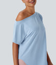 One Shoulder Short Sleeve Curved Hem High Low Quick Dry Yoga Sports Top - Angel Falls