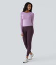Solid Thumb Hole Yoga Sports Top - Plum Pink Purple