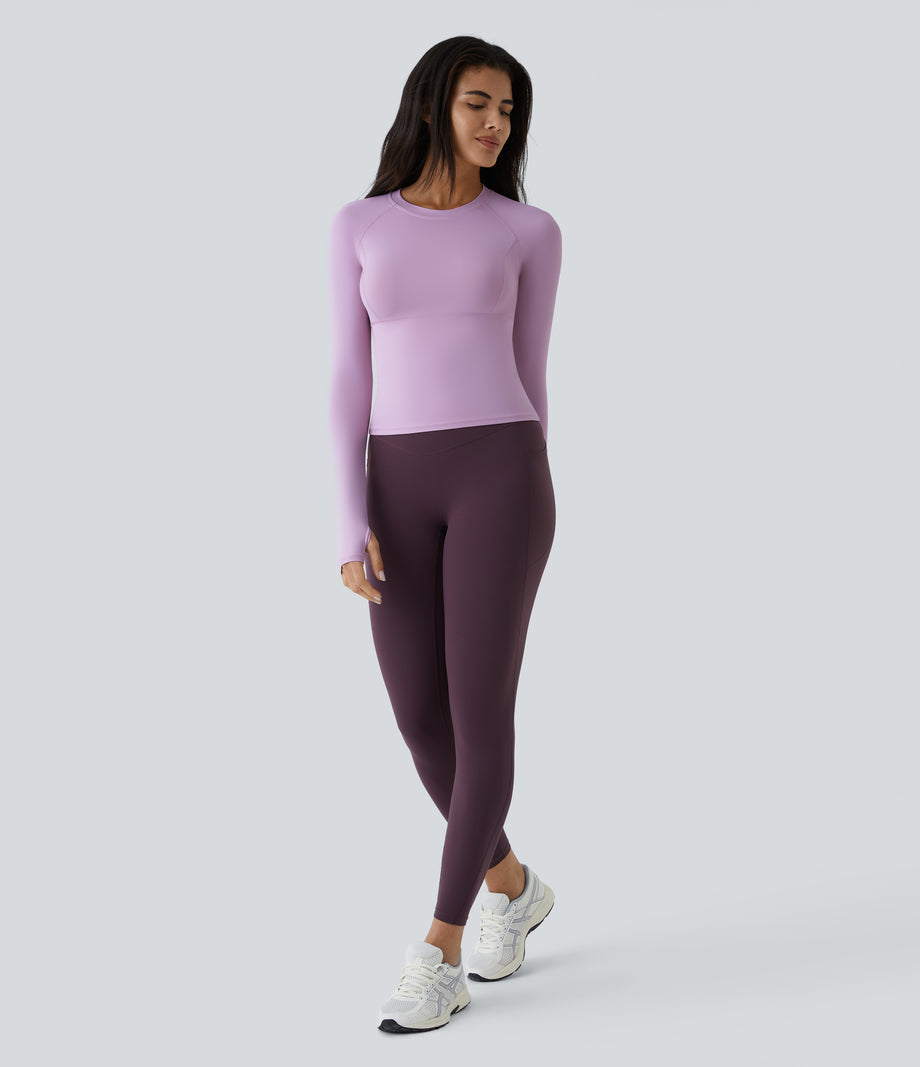 Solid Thumb Hole Yoga Sports Top - Plum Pink Purple